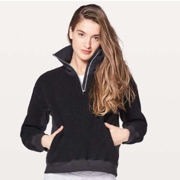 Lululemon Stand Out Sherpa 1/2 Sweatshirt Black 10 - Picture 1 of 7
